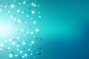 Moleküler yapı arka plan ve iletişim. Molekül DNA 'sından soyut bir arka plan. Bağlı çizgiler ve noktalarla tıbbi, bilim ve dijital teknoloji kavramı.