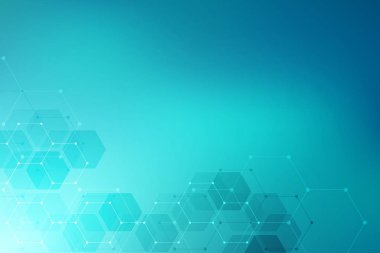 Altıgenlerin tıbbi geçmişi. Modern iletişim, tıp, bilim ve dijital teknoloji için tasarımın geometrik unsurları. Altıgen desen arkaplanı.