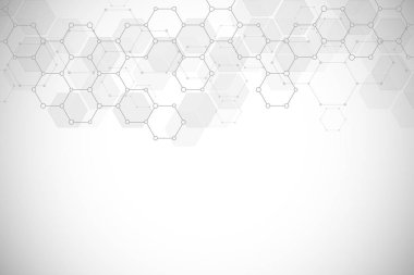 Soyut moleküler yapı ve kimyasal elementler. Tıp, bilim ve teknoloji konsepti. Altıgenlerden Geometrik arkaplan.