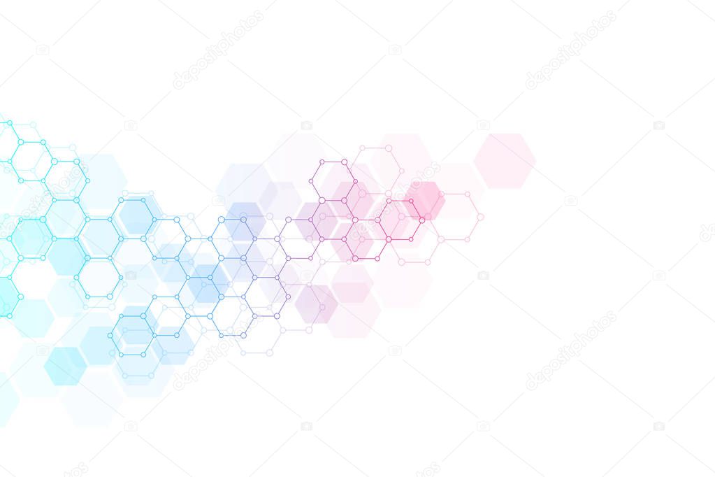 Abstract molecular structure and chemical elements. Medical, science and digital technology concept. Vector geometric background from hexagons.