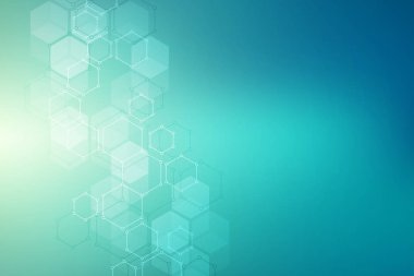 Soyut moleküler yapı ve kimyasal elementler. Tıp, bilim ve teknoloji konsepti. Altıgenlerden Geometrik arkaplan.