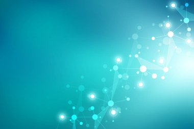 Moleküler yapısı arka plan ve iletişim. Arka plan molekülü Dna ve neural ağ ile. Yapay zeka. Bağlantılı çizgiler ve noktalar ile bilim ve teknoloji kavramı.