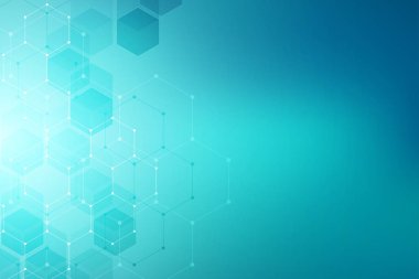 Altıgenlerin tıbbi geçmişi. Modern iletişim, tıp, bilim ve dijital teknoloji için tasarımın geometrik unsurları. Altıgen desen arkaplanı.