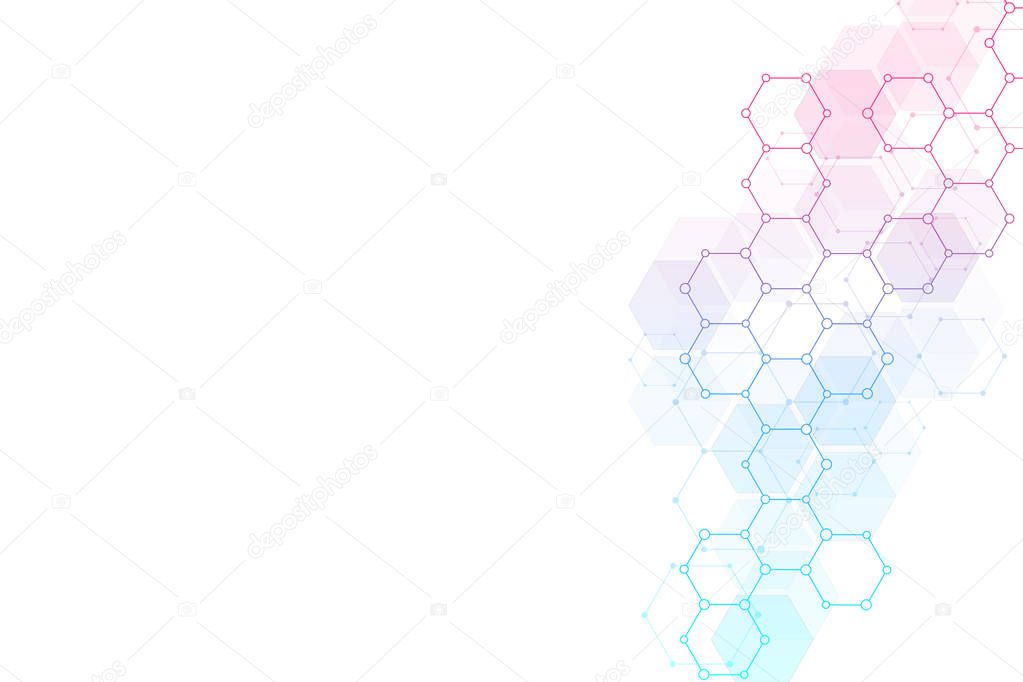 Molecular structure and chemical elements. Abstract molecules background. Science and digital technology concept. Illustration for scientific or technological design.