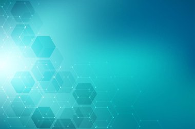 Altıgenlerin tıbbi geçmişi. Modern iletişim, tıp, bilim ve dijital teknoloji için tasarımın geometrik unsurları. Altıgen desen arkaplanı.