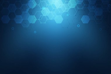 Moleküler yapıları ve kimyasal bileşikler ile geometrik arka plan dokusu. Arka plan altıgenler desen üzerinden. Vektör çizim tıbbi veya bilimsel ve teknolojik modern tasarımı için.