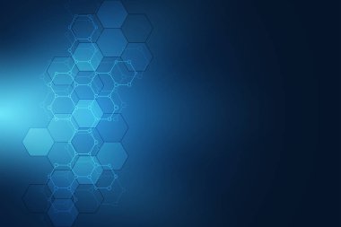 Moleküler yapıları ve kimyasal bileşikler ile geometrik arka plan dokusu. Arka plan altıgenler desen üzerinden. Vektör çizim tıbbi veya bilimsel ve teknolojik modern tasarımı için.