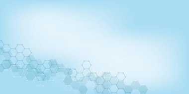 Moleküler yapıları ve kimyasal bileşikler ile geometrik arka plan dokusu. Arka plan altıgenler desen üzerinden. Vektör çizim tıbbi veya bilimsel ve teknolojik modern tasarımı için.