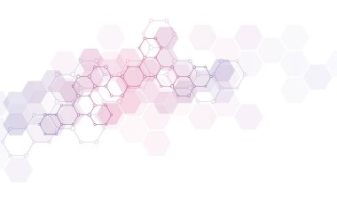 Moleküler yapıları ve kimyasal bileşikler ile geometrik arka plan dokusu. Altıgen yanarak bahislerin doğru deseninin arka plan. Gösterim amacıyla tıbbi veya bilimsel ve teknolojik modern tasarım.