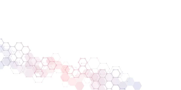 Texture de fond géométrique avec structures moléculaires et composés chimiques. Fond abstrait de motif hexagonal. Illustration vectorielle pour le design moderne médical ou scientifique et technologique . — Image vectorielle