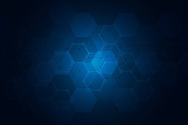 Молекулярные структуры и элементы шестиугольников. Абстрактный геометрический фон с молекулами и коммуникацией. Шестиугольник для медицинского или научно-технического проектирования
.