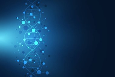 DNA iplikçik ve moleküler yapısı. Genetik Mühendisliği veya laboratuar araştırmaları. Tıbbi ya da bilimsel ve teknolojik tasarım için arka plan dokusu. Vektör çizim.