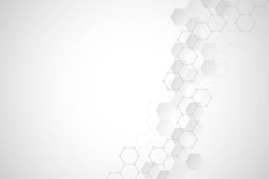 Moleküler yapıları ve kimyasal bileşikler ile geometrik arka plan dokusu. Altıgen yanarak bahislerin doğru deseninin arka plan. Vektör çizim tıbbi veya bilimsel ve teknolojik modern tasarımı için.