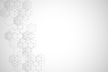 Moleküler yapıları ve kimyasal bileşikler ile geometrik arka plan dokusu. Altıgen yanarak bahislerin doğru deseninin arka plan. Gösterim amacıyla tıbbi veya bilimsel ve teknolojik modern tasarım.