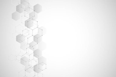 Moleküler yapıları ve kimyasal bileşikler ile geometrik arka plan dokusu. Altıgen yanarak bahislerin doğru deseninin arka plan. Gösterim amacıyla tıbbi veya bilimsel ve teknolojik modern tasarım.