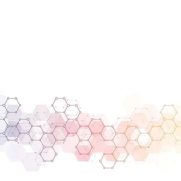 Geometric background texture with molecular structures and chemical engineering. Abstract background of hexagons pattern. Vector illustration for medical or scientific and technological modern design. — Stock Vector