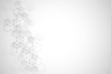 Moleküler yapıları ve kimyasal bileşikler ile geometrik arka plan dokusu. Altıgen yanarak bahislerin doğru deseninin arka plan. Gösterim amacıyla tıbbi veya bilimsel ve teknolojik modern tasarım.