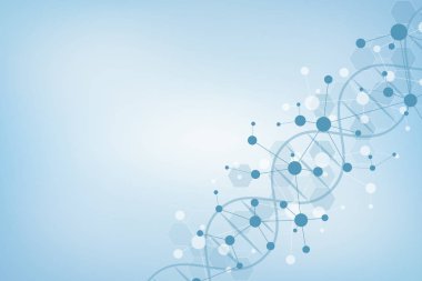 DNA ipliği ve moleküler yapı. Genetik mühendisliği ya da laboratuvar araştırması. Tıbbi veya bilimsel ve teknolojik tasarım için arkaplan dokusu.