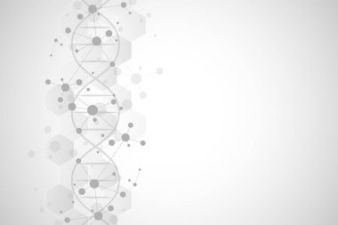 DNA ipliği ve moleküler yapı. Genetik mühendisliği ya da laboratuvar araştırması. Tıbbi veya bilimsel ve teknolojik tasarım için arkaplan dokusu.