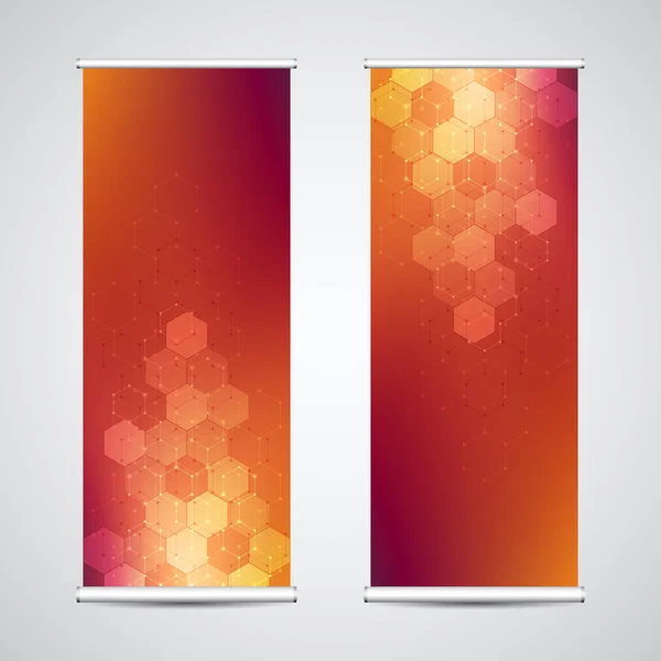 Roll up banner stands with abstract geometric background of hexagons pattern. — Stock Vector