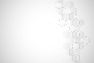 Moleküler yapıları ve kimyasal bileşikler ile geometrik arka plan dokusu. Altıgen yanarak bahislerin doğru deseninin arka plan. Gösterim amacıyla tıbbi veya bilimsel ve teknolojik modern tasarım.