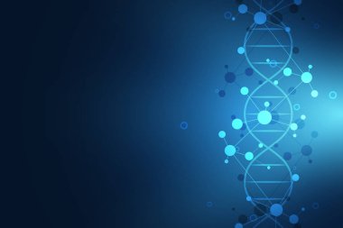 DNA ipliği ve moleküler yapı. Genetik mühendisliği ya da laboratuvar araştırması. Tıbbi veya bilimsel ve teknolojik tasarım için arkaplan dokusu.