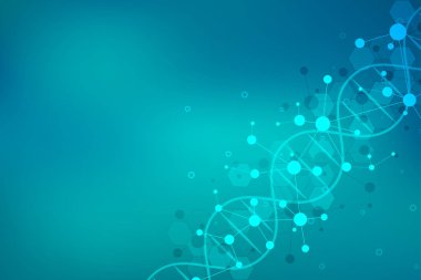 DNA ipliği ve moleküler yapı. Genetik mühendisliği ya da laboratuvar araştırması. Tıbbi veya bilimsel ve teknolojik tasarım için arkaplan dokusu.