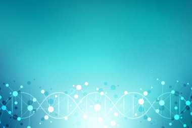 DNA ipliği ve moleküler yapı. Genetik mühendisliği ya da laboratuvar araştırması. Tıbbi veya bilimsel ve teknolojik tasarım için arkaplan dokusu.