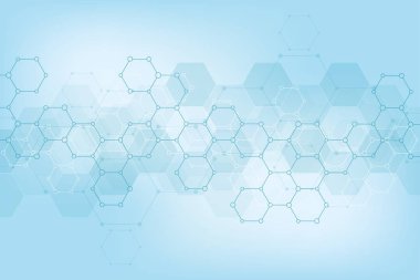 Tıbbi ya da bilimsel ve teknolojik modern tasarımı için soyut altıgenler şablon. Moleküler yapıları ve Kimya Mühendisliği Soyut doku arka plan.