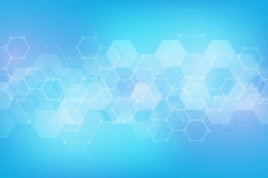 Tıbbi ya da bilimsel ve teknolojik modern tasarımı için soyut altıgenler şablon. Moleküler yapıları ve Kimya Mühendisliği Soyut doku arka plan.