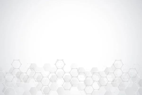 Padrão de hexágonos abstratos para design médico ou científico e tecnológico moderno. Textura de fundo abstrata com estruturas moleculares e engenharia química . — Vetor de Stock