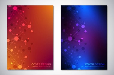 Kapak veya broşür, moleküller arka plan ve neural ağ için vektör şablonları. Bağlantılı çizgilerin ve noktaların geometrik arka plan. Bilim ve teknoloji kavramı.