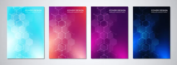 Vector templates for cover or brochure, with molecular structures and chemical engineering. Science and technology concept.