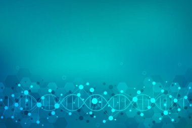 DNA ipliği ve moleküler yapı. Genetik mühendisliği ya da laboratuvar araştırması. Tıbbi veya bilimsel ve teknolojik tasarım için arkaplan dokusu.