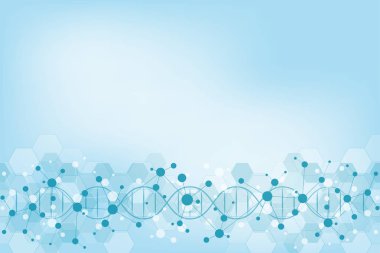 DNA ipliği ve moleküler yapı. Genetik mühendisliği ya da laboratuvar araştırması. Tıbbi veya bilimsel ve teknolojik tasarım için arkaplan dokusu.
