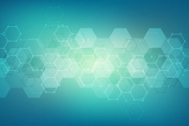 Arka plan bilim ve yenilik teknoloji. Altıgen yanarak bahislerin doğru desen ve moleküler yapıları teknik arka plan.