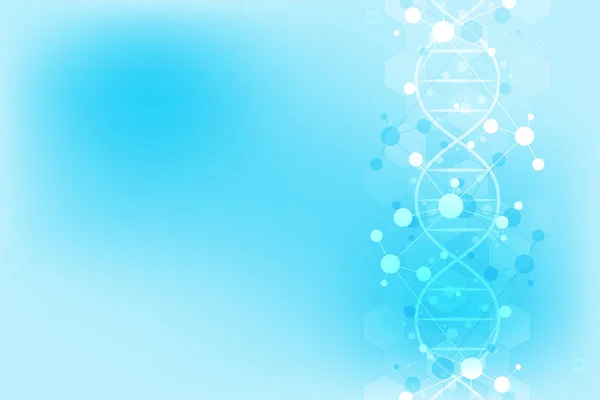 DNA strand and molecular structure. Genetic engineering or laboratory research. Background texture for medical or scientific and technological design.