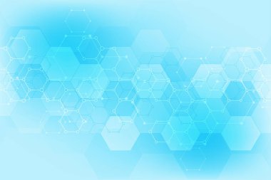 Arka plan bilim ve yenilik teknoloji. Altıgen yanarak bahislerin doğru desen ve moleküler yapıları teknik arka plan.