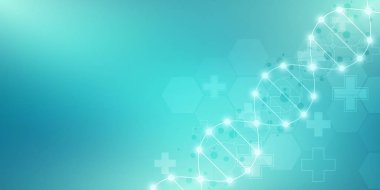 DNA ipliği ve moleküler yapı. Genetik mühendisliği ya da laboratuvar araştırması. Tıbbi veya bilimsel ve teknolojik tasarım için arkaplan dokusu.