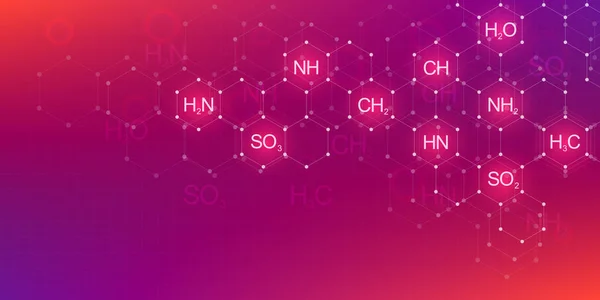Kimyasal formüller ve moleküler yapılar ile mor arka plan üzerinde soyut kimya deseni. Bilim ve yenilik teknolojisi için kavram ve fikir ile şablon tasarım. — Stok fotoğraf