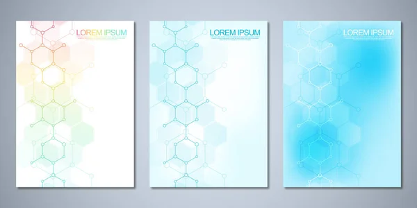 Vector template brochures or cover design, book, flyer, with molecules background. Template design with concept and idea for science and innovation technology.