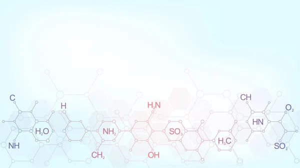 Kimyasal formüller ve moleküler yapıları ile yumuşak mavi arka planda soyut Kimya deseni. Bilim ve yenilik teknolojisi için konsept ve fikir ile şablon tasarımı. — Stok Vektör