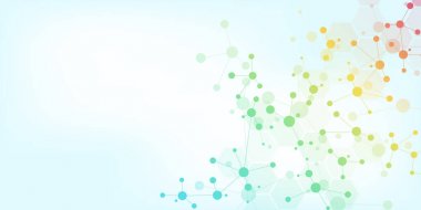 Yumuşak mavi arka planda soyut moleküller. Moleküler yapılar ya da DNA zinciri, nöral ağ, genetik mühendisliği. Bilimsel ve teknolojik konsept.