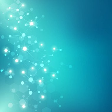 Yeşil arka plan üzerine soyut moleküller. Moleküler yapılar ya da DNA iplikçikleri, sinir ağı, genetik mühendisliği. Bilimsel ve teknolojik kavram.