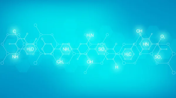 Abstrakcyjny wzór chemiczny na zielonym tle z receptur chemicznych i struktur molekularnych. Projekt szablonu z koncepcją i pomysłem na technologię nauki i innowacji. — Wektor stockowy