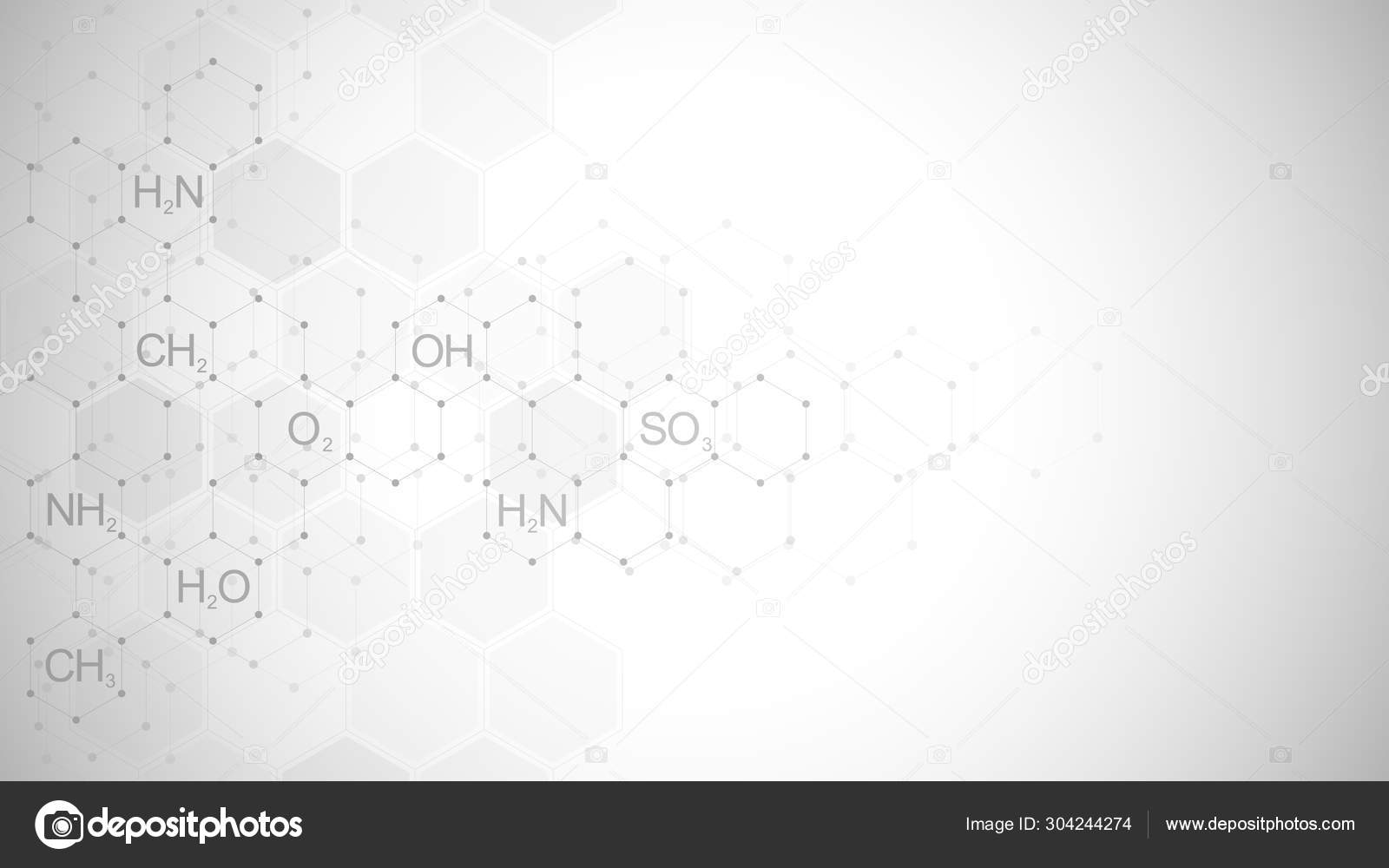 具有化学公式和分子结构的软灰色背景抽象化学模式。具有科学与创新技术理念和理念的模板设计. 图库矢量图©bestbrk 304244274