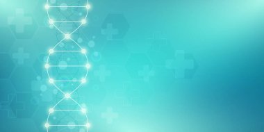 DNA ipliği ve moleküler yapı. Genetik mühendisliği ya da laboratuvar araştırması. Tıbbi veya bilimsel ve teknolojik tasarım için arkaplan dokusu.