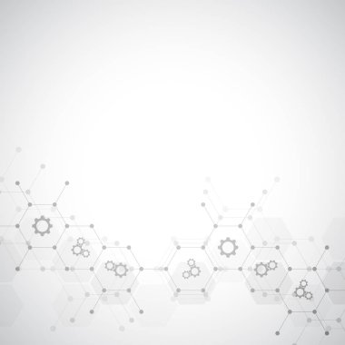 Dişliler ve dişli simgeleri ile soyut teknik arka plan. Yenilik teknolojisi için şablon tasarımı. Vektör çizimi.