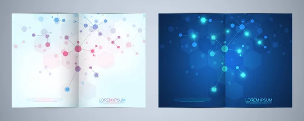 Folletos de plantilla vectorial o diseño de portada, libro, volante, con fondo de moléculas y red neuronal. Fondo geométrico abstracto de líneas y puntos conectados. Concepto de ciencia y tecnología . — Archivo Imágenes Vectoriales