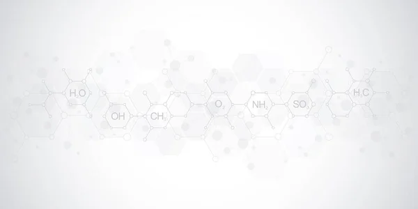 Abstrakcyjny wzór chemiczny na miękkim szarym tle ze wzorami chemicznymi i strukturami molekularnymi. Projektowanie szablonów z koncepcją i pomysłem na technologię nauki i innowacji. — Zdjęcie stockowe